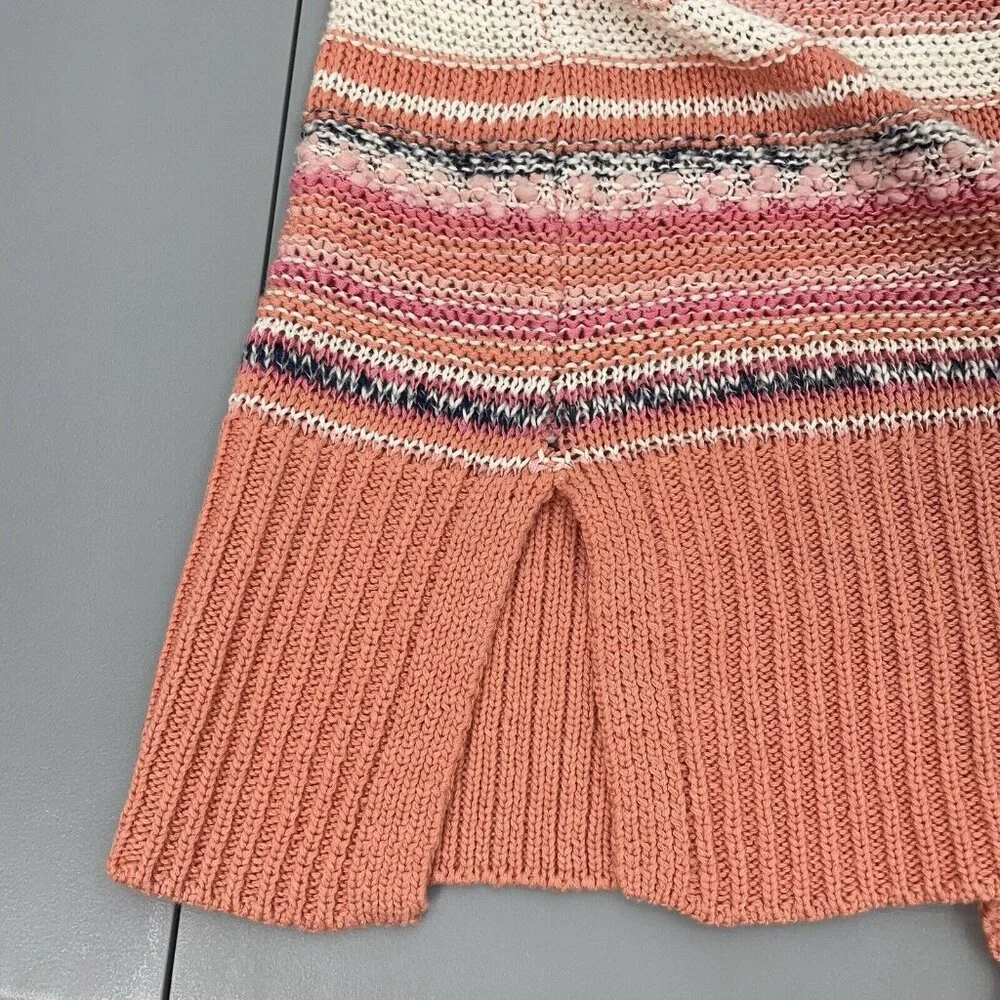 Soft Surroundings Cardigan Sweater Open Front Tunic Stripes Coral Pink Womens L - Picture 4 of 9